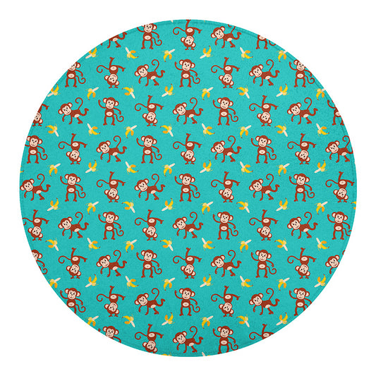 Banana And Monkey Pattern Print Round Blanket