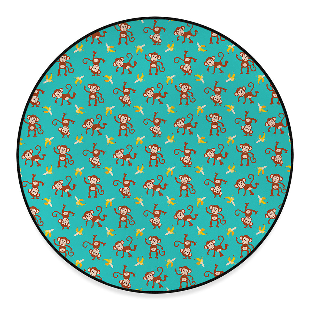 Banana And Monkey Pattern Print Round Floor Mat