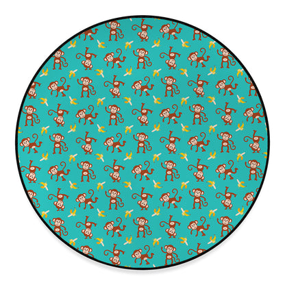 Banana And Monkey Pattern Print Round Floor Mat