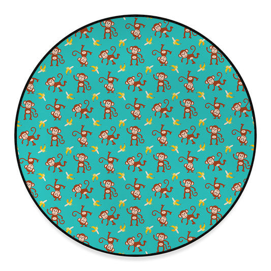 Banana And Monkey Pattern Print Round Floor Mat