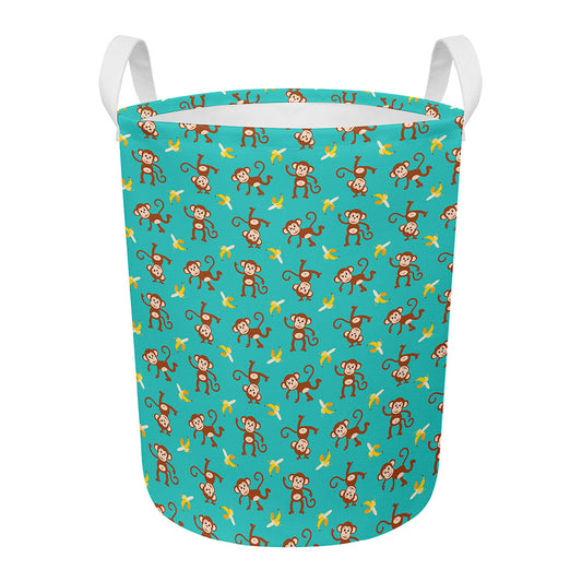 Banana And Monkey Pattern Print Round Laundry Basket