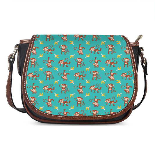 Banana And Monkey Pattern Print Saddle Bag