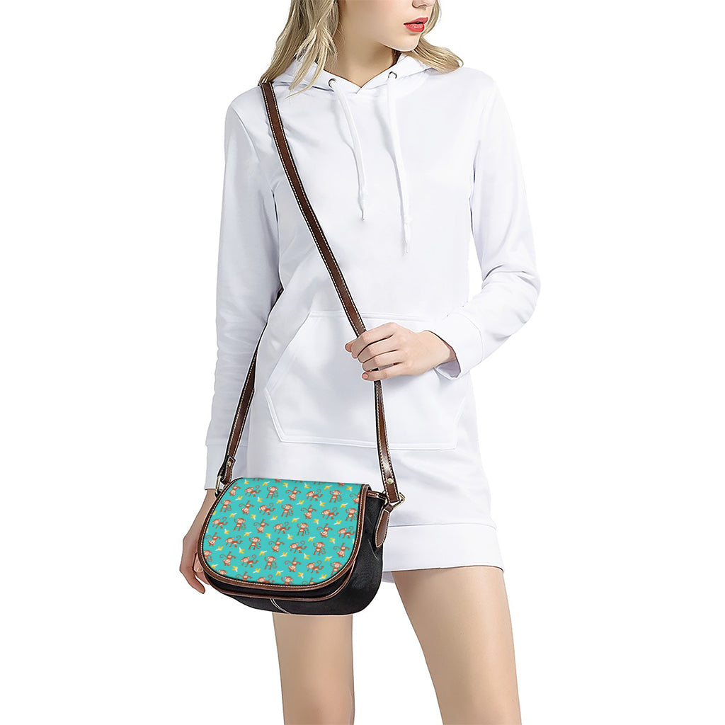 Banana And Monkey Pattern Print Saddle Bag