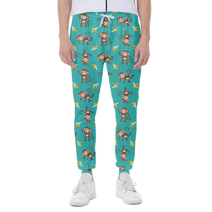 Banana And Monkey Pattern Print Scuba Joggers