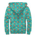 Banana And Monkey Pattern Print Sherpa Lined Zip Up Hoodie