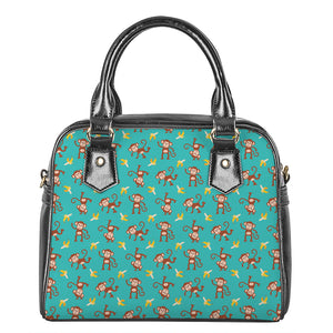 Banana And Monkey Pattern Print Shoulder Handbag