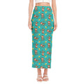Banana And Monkey Pattern Print Side Slit Maxi Skirt