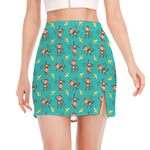 Banana And Monkey Pattern Print Side Slit Mini Skirt