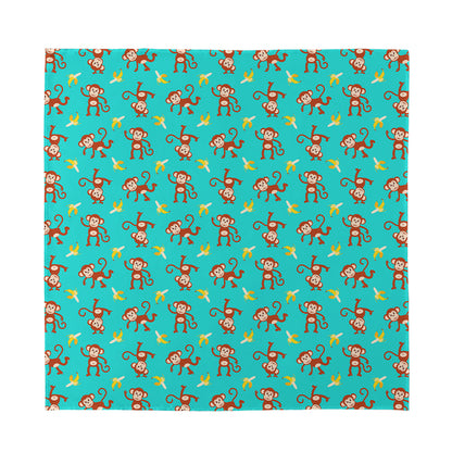 Banana And Monkey Pattern Print Silk Bandana