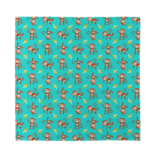 Banana And Monkey Pattern Print Silk Bandana