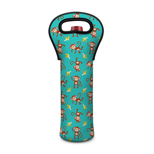 Banana And Monkey Pattern Print Single Neoprene Wine Tote
