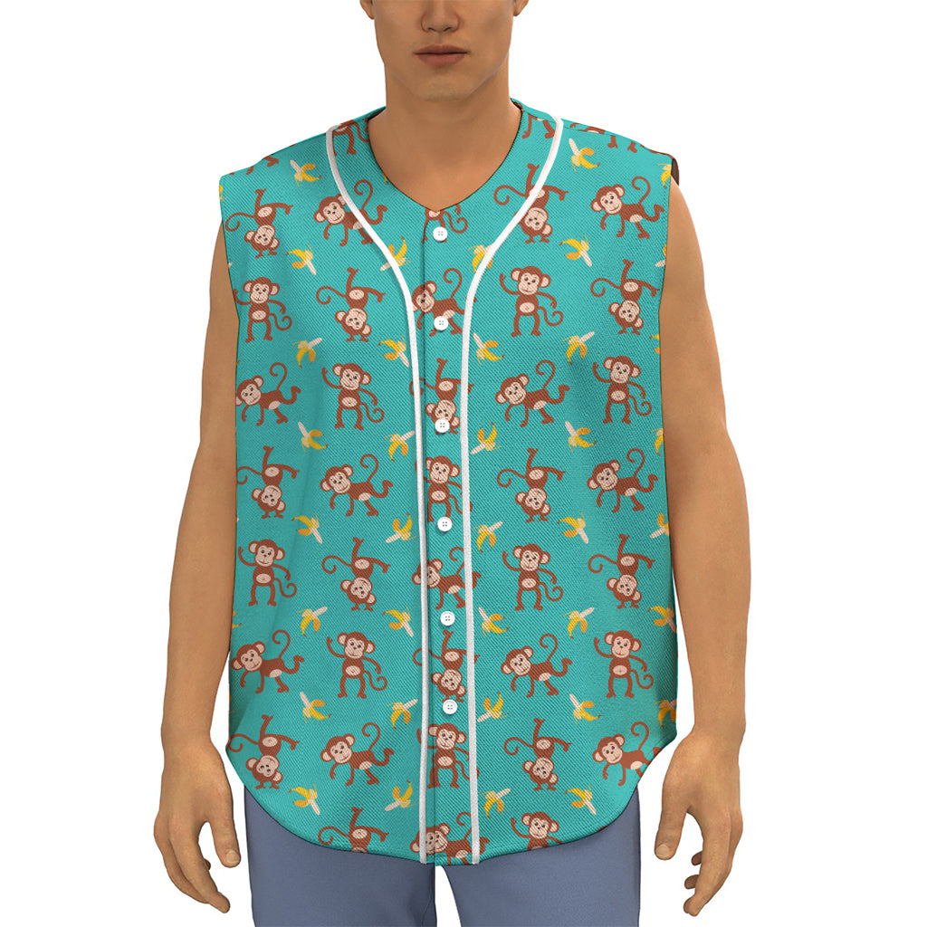 Banana And Monkey Pattern Print Sleeveless Baseball Jersey