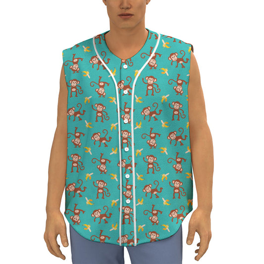 Banana And Monkey Pattern Print Sleeveless Baseball Jersey