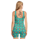 Banana And Monkey Pattern Print Sleeveless One Piece Swimsuit
