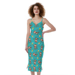 Banana And Monkey Pattern Print Slim Fit Midi Cami Dress