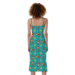 Banana And Monkey Pattern Print Slim Fit Midi Cami Dress