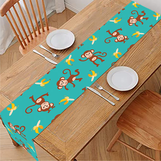 Banana And Monkey Pattern Print Table Runner