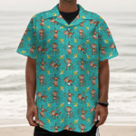 Banana And Monkey Pattern Print Textured Short Sleeve Shirt