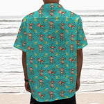 Banana And Monkey Pattern Print Textured Short Sleeve Shirt