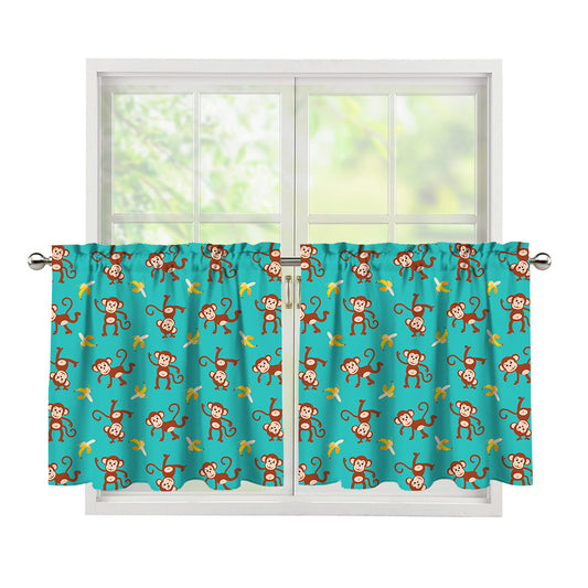 Banana And Monkey Pattern Print Tier Curtains