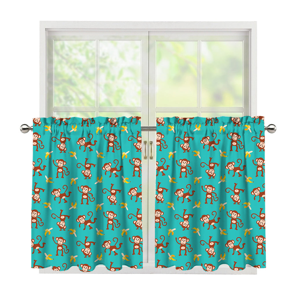 Banana And Monkey Pattern Print Tier Curtains