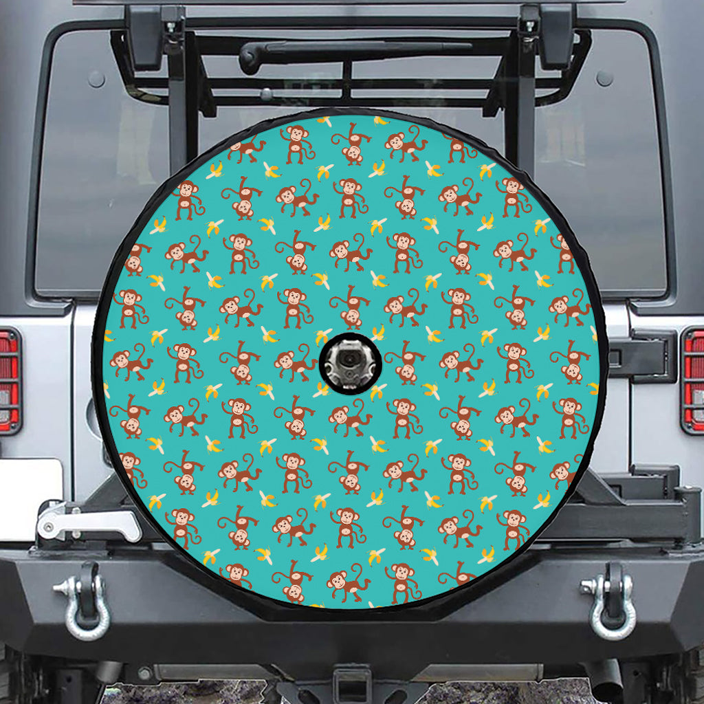 Banana And Monkey Pattern Print Tire Cover With Camera Hole