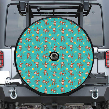 Banana And Monkey Pattern Print Tire Cover With Camera Hole