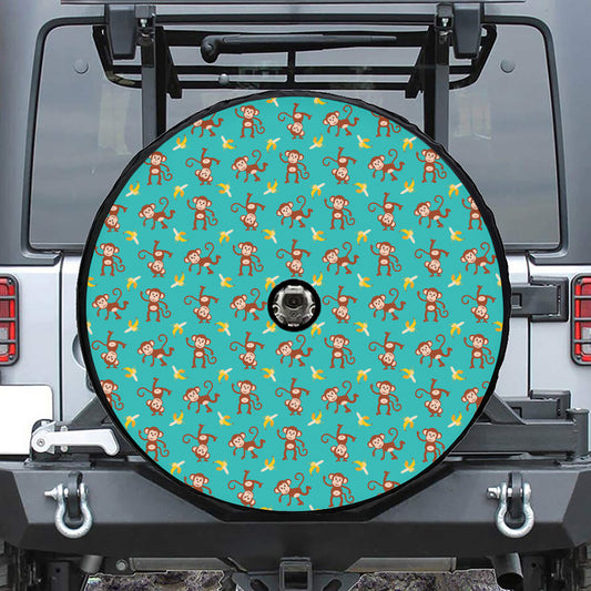 Banana And Monkey Pattern Print Tire Cover With Camera Hole