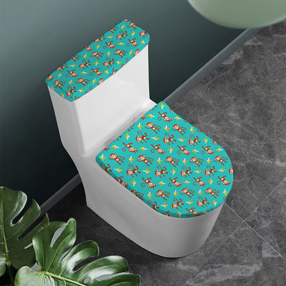 Banana And Monkey Pattern Print Toilet Lid And Tank Cover Set