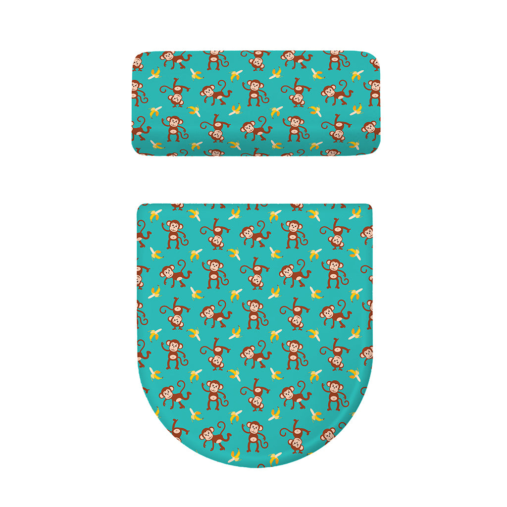 Banana And Monkey Pattern Print Toilet Lid And Tank Cover Set
