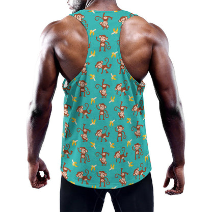 Banana And Monkey Pattern Print Training Tank Top