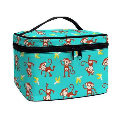 Banana And Monkey Pattern Print Travel Makeup Bag