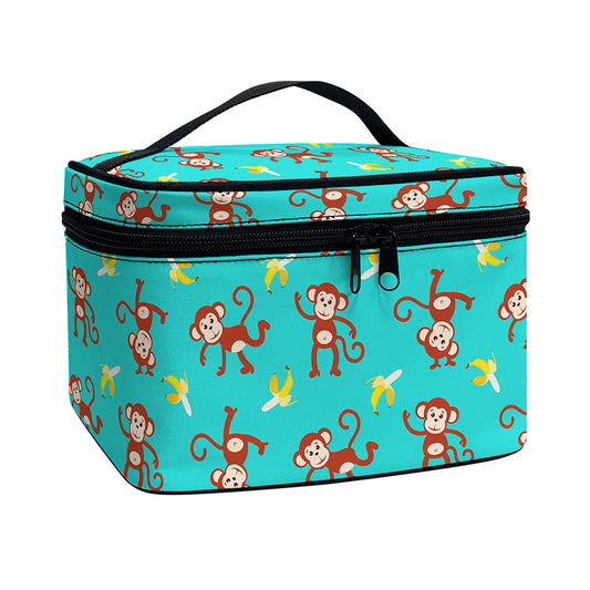 Banana And Monkey Pattern Print Travel Makeup Bag