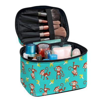 Banana And Monkey Pattern Print Travel Makeup Bag