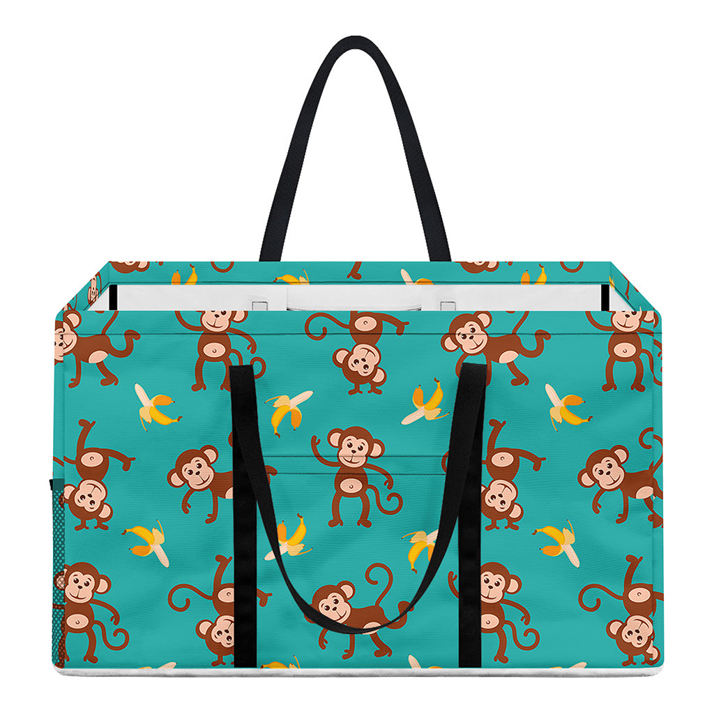 Banana And Monkey Pattern Print Utility Tote Bag