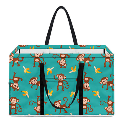 Banana And Monkey Pattern Print Utility Tote Bag