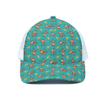 Banana And Monkey Pattern Print White Mesh Trucker Cap