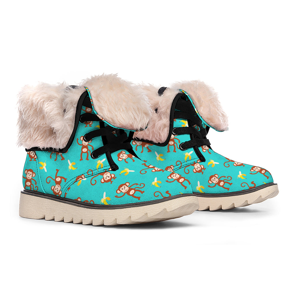 Banana And Monkey Pattern Print Winter Boots