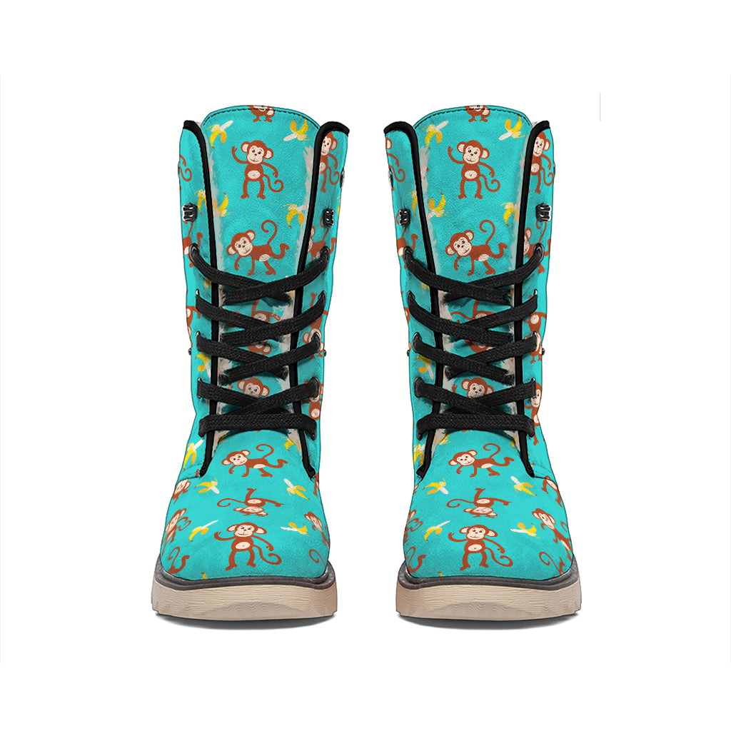 Banana And Monkey Pattern Print Winter Boots