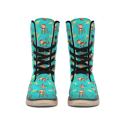 Banana And Monkey Pattern Print Winter Boots
