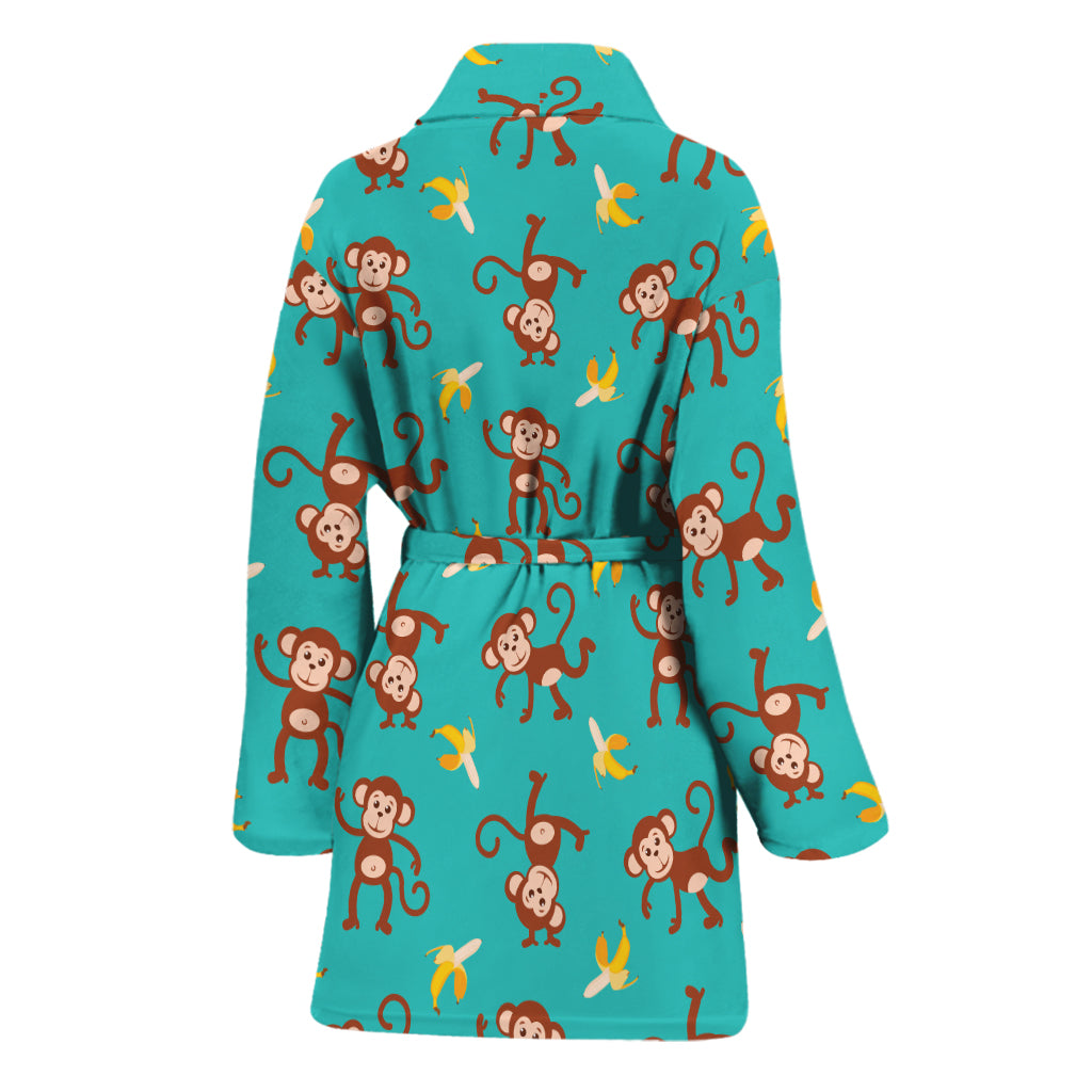 Banana And Monkey Pattern Print Women's Bathrobe