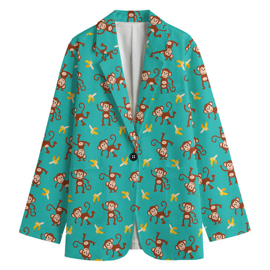 Banana And Monkey Pattern Print Women's Blazer