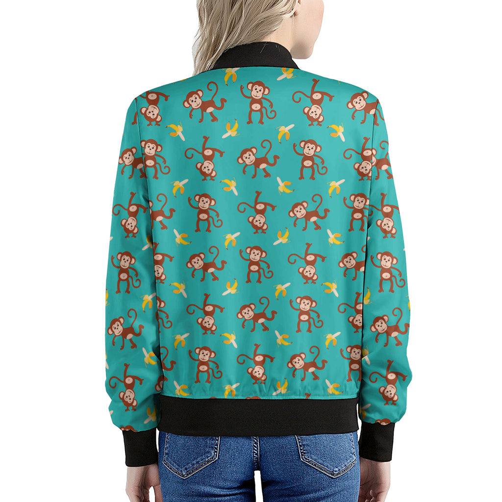 Banana And Monkey Pattern Print Women's Bomber Jacket