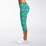 Banana And Monkey Pattern Print Women's Capri Leggings