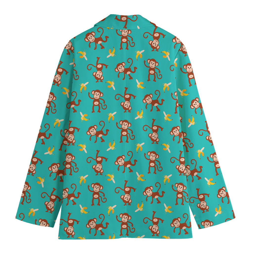Banana And Monkey Pattern Print Women's Cotton Blazer