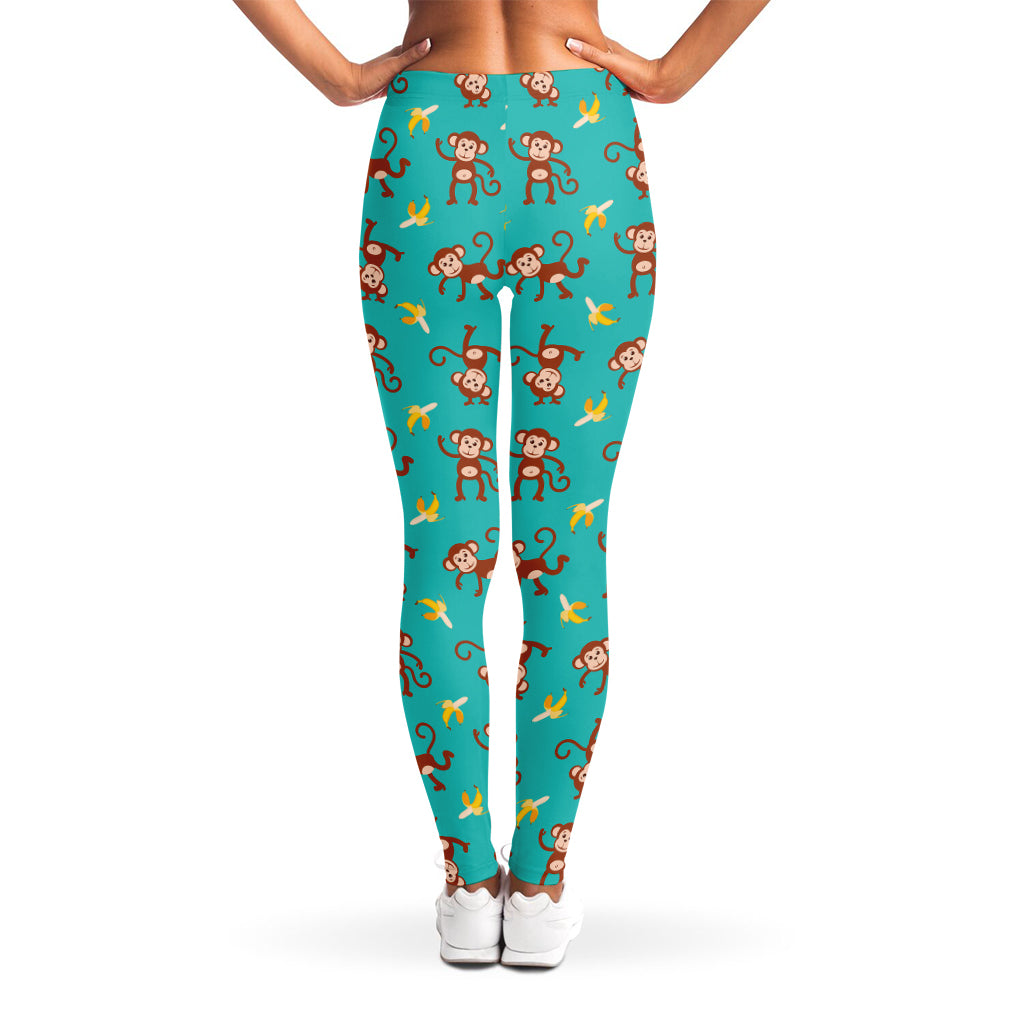 Banana And Monkey Pattern Print Women's Leggings