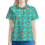 Banana And Monkey Pattern Print Women's Polo Shirt