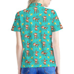 Banana And Monkey Pattern Print Women's Polo Shirt