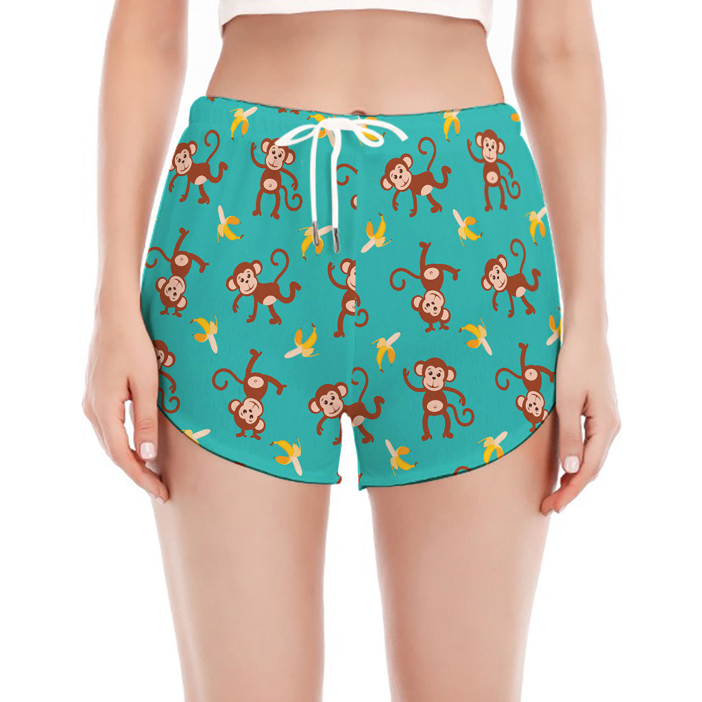 Banana And Monkey Pattern Print Women's Split Running Shorts