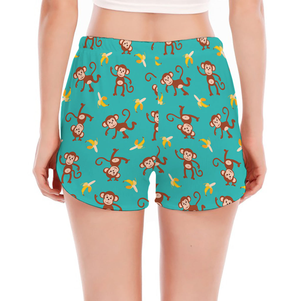 Banana And Monkey Pattern Print Women's Split Running Shorts